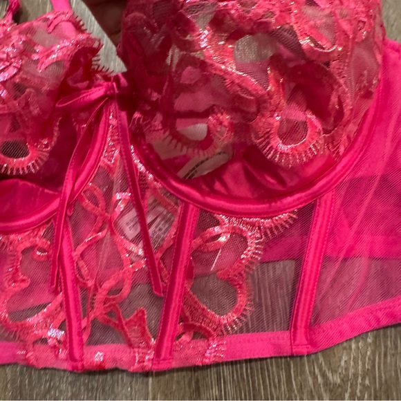 Victoria's Secret Dream Angels Hot Pink Lace Bustier- size L - Picture 3 of 5